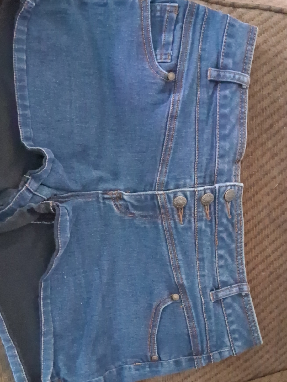 Blue Spice Triple-Button Blue Denim High-Rise Shorts
